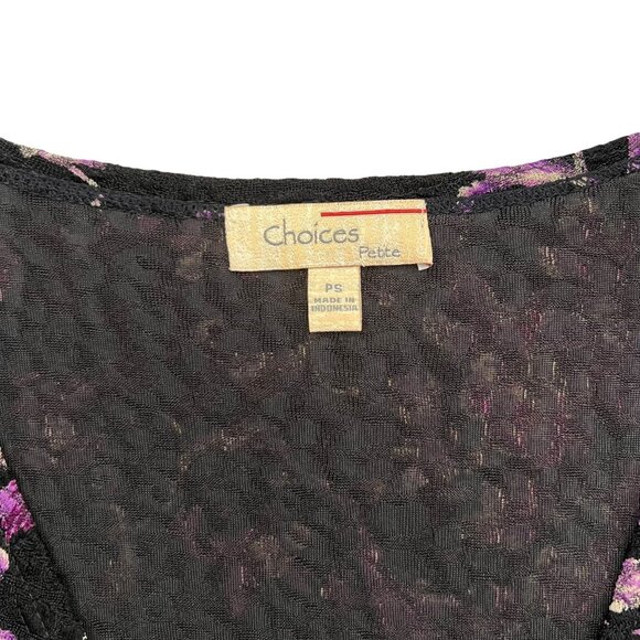 Vintage Y2K Floral Slinky Ring Deep Vneck Top Black Purple Small Disco Going Ou - Picture 8 of 13